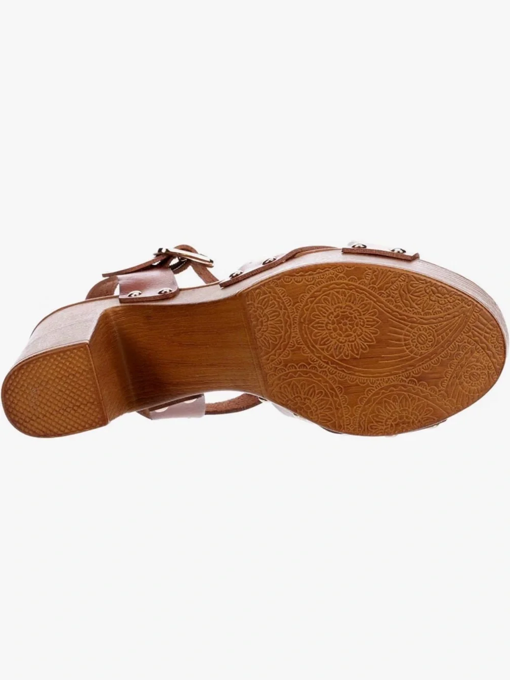 Brown Platform Leather Sandals with Ankle Strap